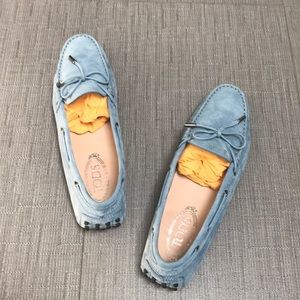 Tods pale blue suede driving moccasins